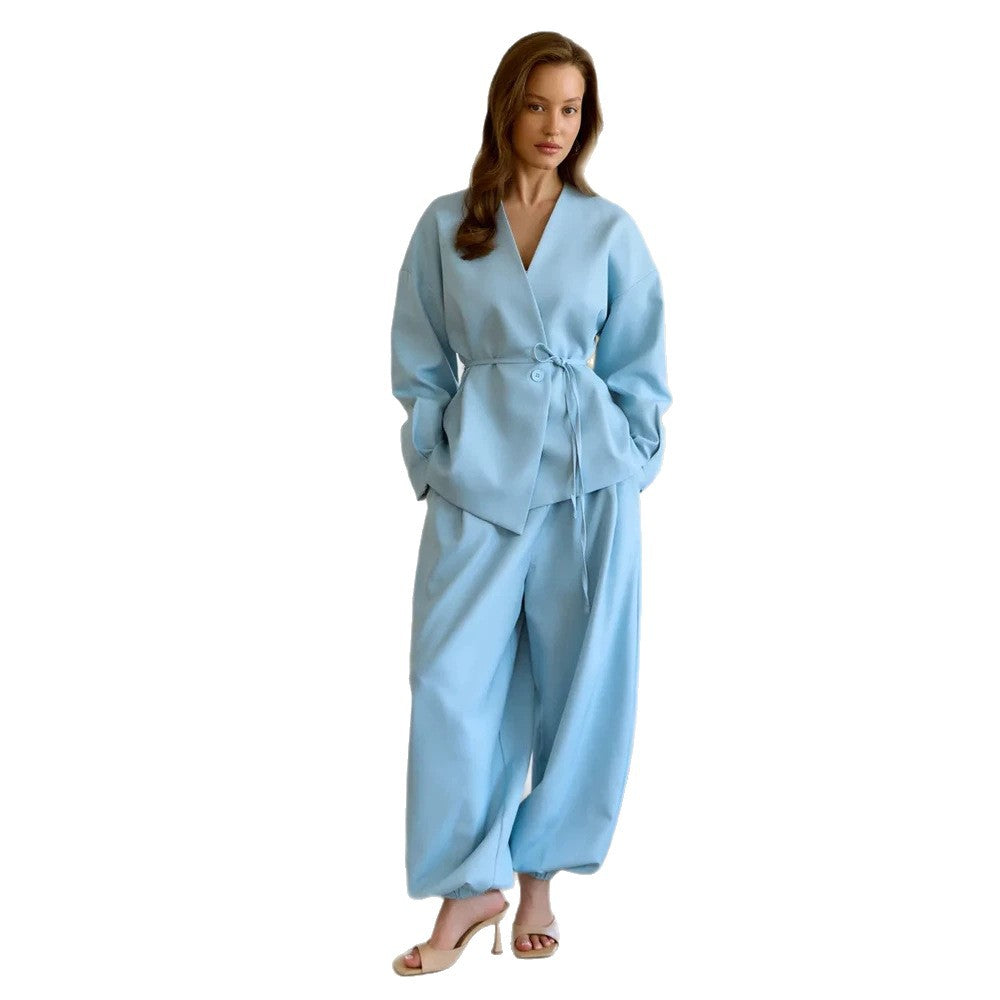 Women’s oversized blazer suit with single-button blazer and wide pleated trousers EVA-US