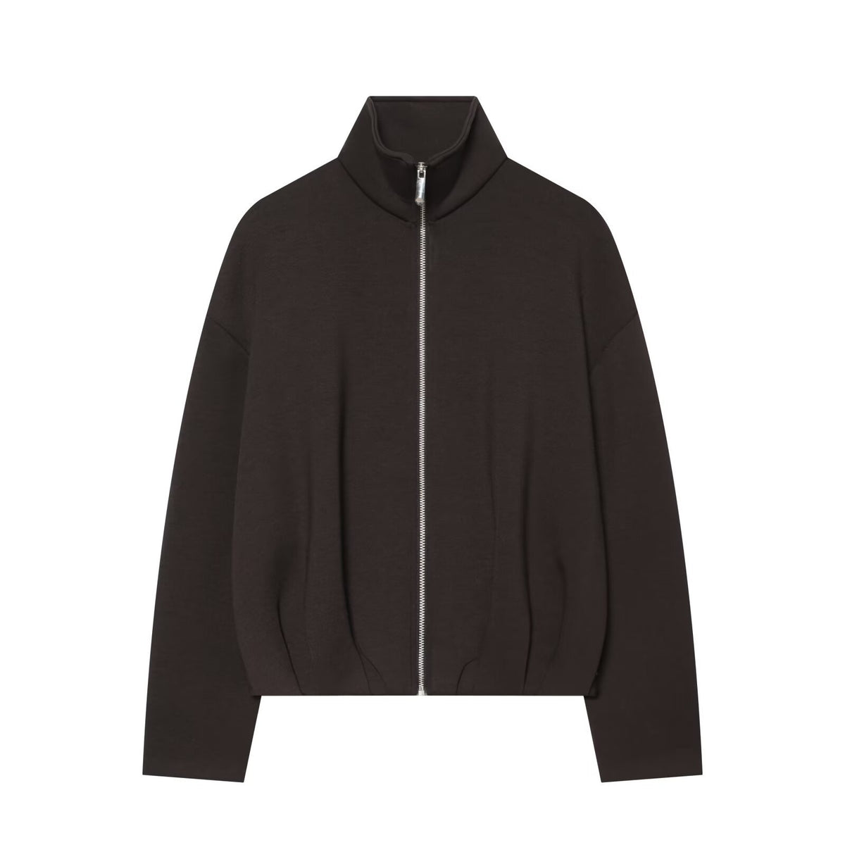 Women's Cropped Sweat Jacket with High Funnel Collar, Full Zip and Fitted Hem EVA-US