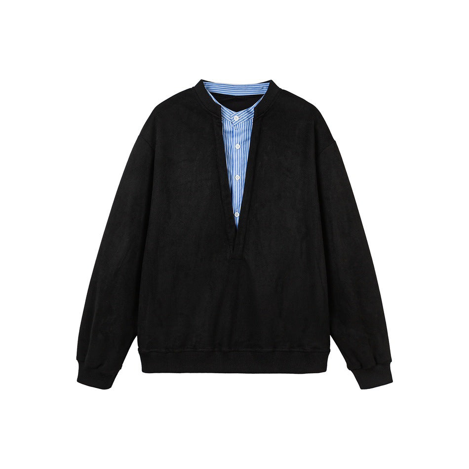 Unisex Oversize Sweatshirt with deep V-neck and integrated shirt collar insert EVA-US