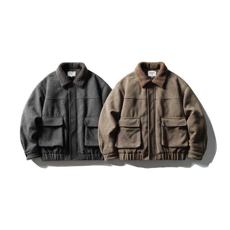 Men's boxy blouson made of wool mix with teddy trim at the collar and flap pockets