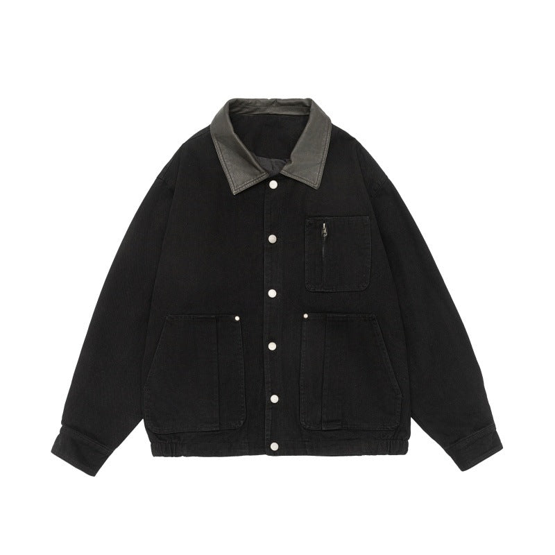 Men's Boxy Canvas Field Blouson with Snap Button Placket and Large Utility Pockets EVA-US
