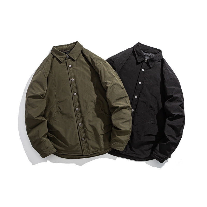 Men's Lightly Padded Overshirt Jacket with Shirt Collar and Snap Placket EVA-US