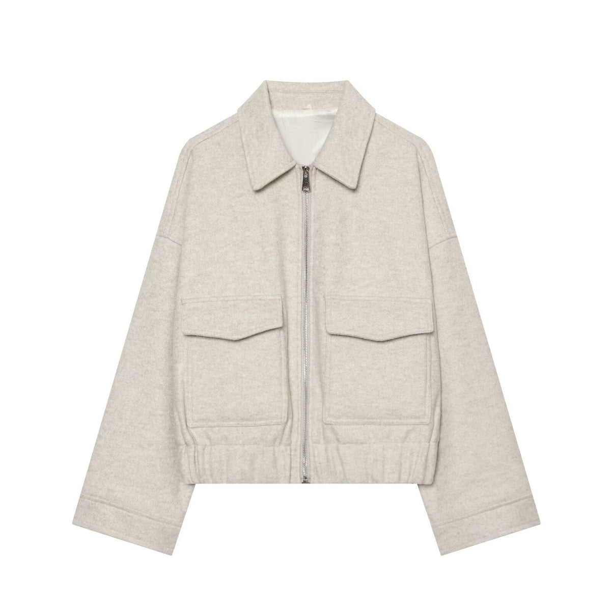 Ladies short jacket made of wool blend with zipper, flap pockets and elastic hem EVA-US
