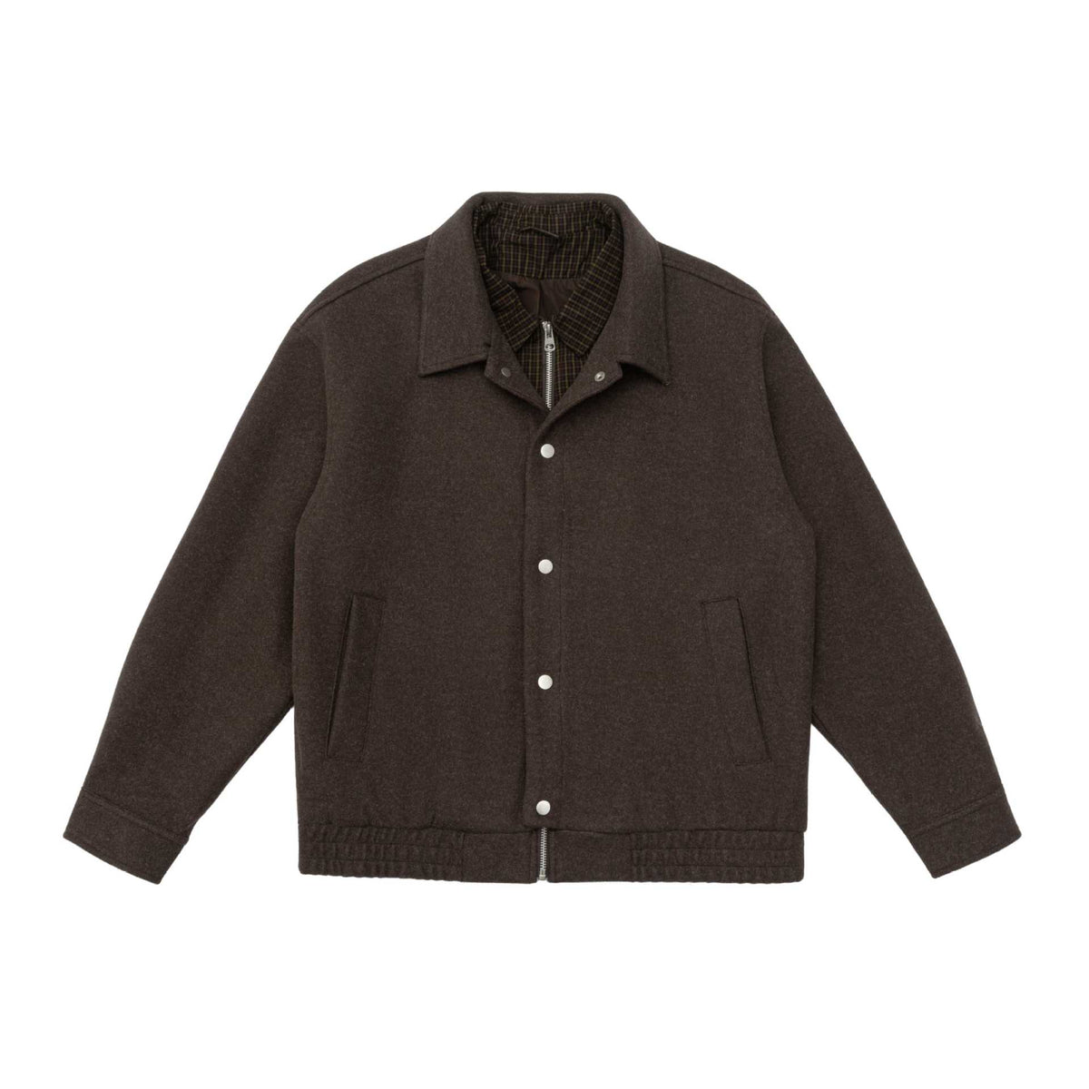 Men's short jacket made of wool blend with checked lined inner vest and snap button placket EVA-US