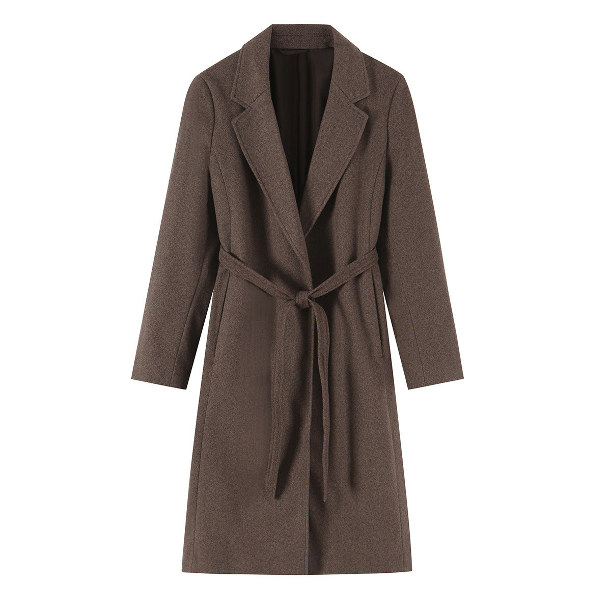 Women's Tailored Wool Blend Coat with Notch Collar and Tied Belt EVA-US