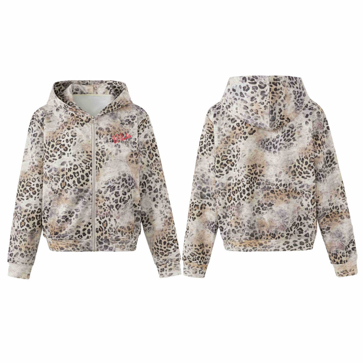 Women's Cozy Hooded Jacket in Boxy Cut with Vintage Leopard Print and Kangaroo Pocket EVA-US