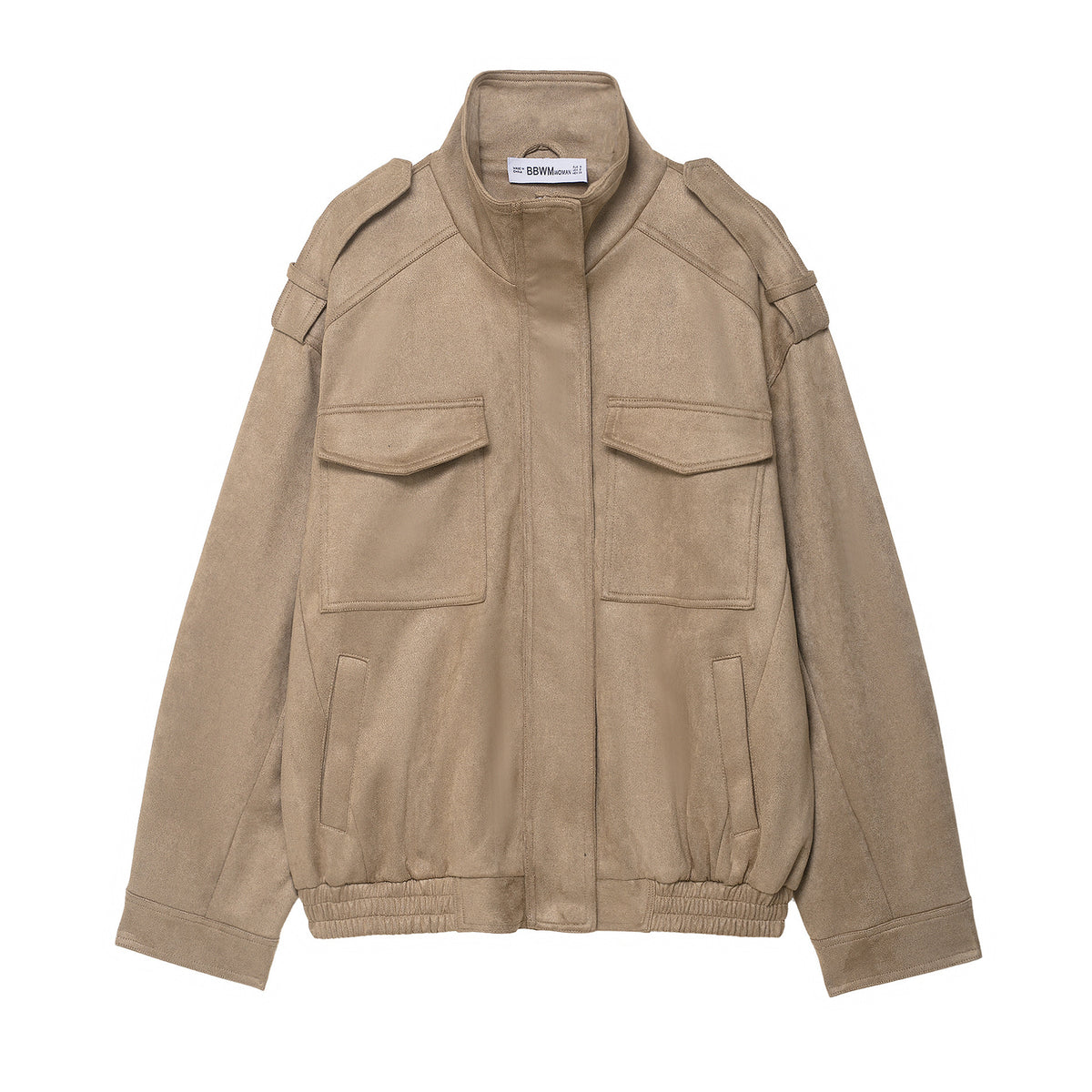 Women's field bomber jacket in suede look with high collar, flap pockets and epaulettes EVA-US