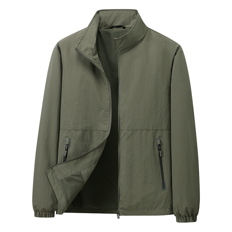 Men's Lightweight Windbreaker Outdoor Jacket with Stand Collar, Two-way Zipper and Concealed Pockets EVA-US
