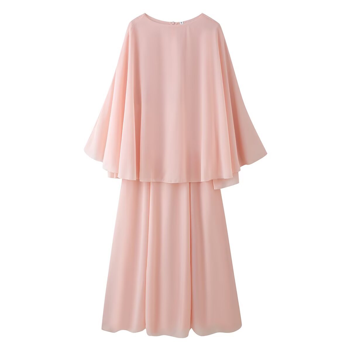 Women's Two-Piece Chiffon Evening Set with Cape Top and Wide Maxi Skirt EVA-US