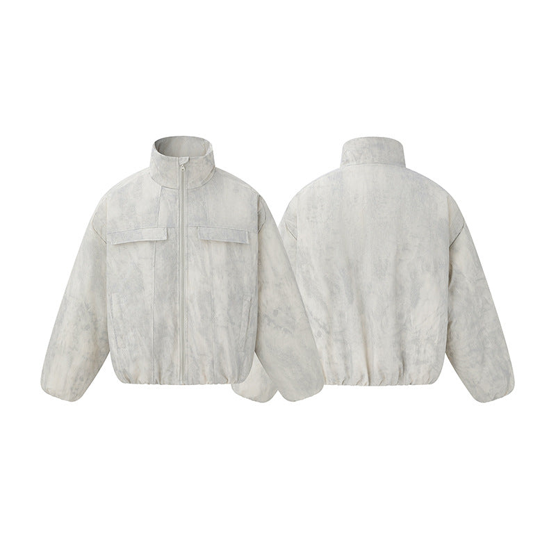 Unisex Short fitted padded oversized bomber jacket with stand-up collar and chest flaps EVA-US