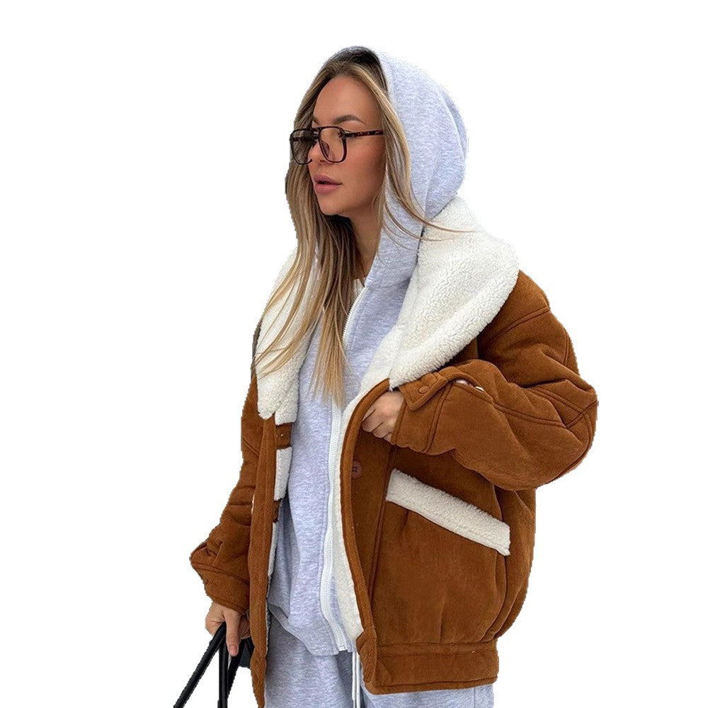 Women's Oversized Faux Shearling Jacket with Large Shawl Collar EVA-US