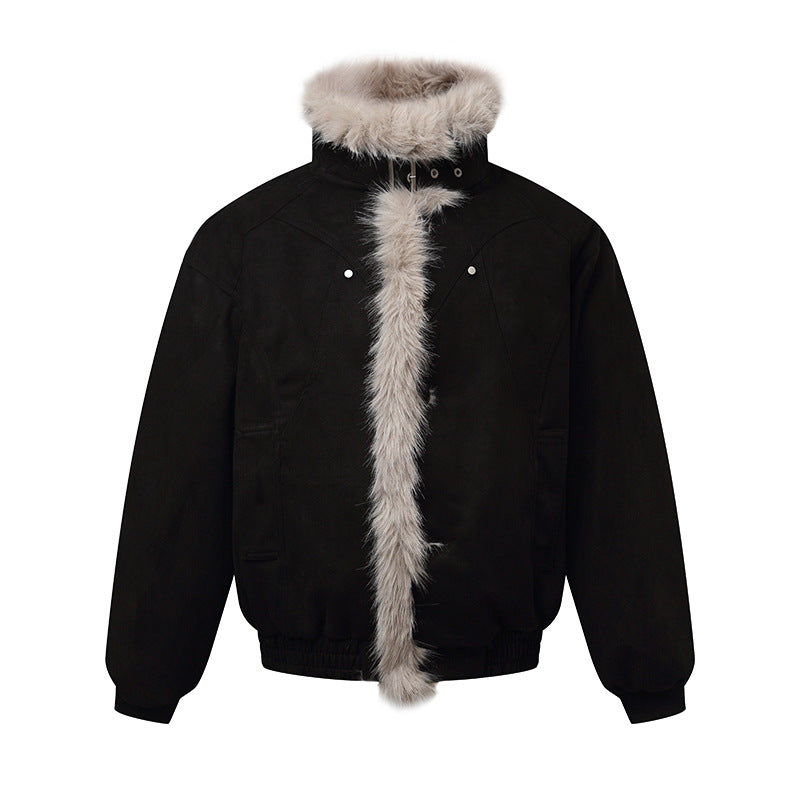 Men's bomber jacket in aviator look with faux fur trim and buckle collar EVA-US