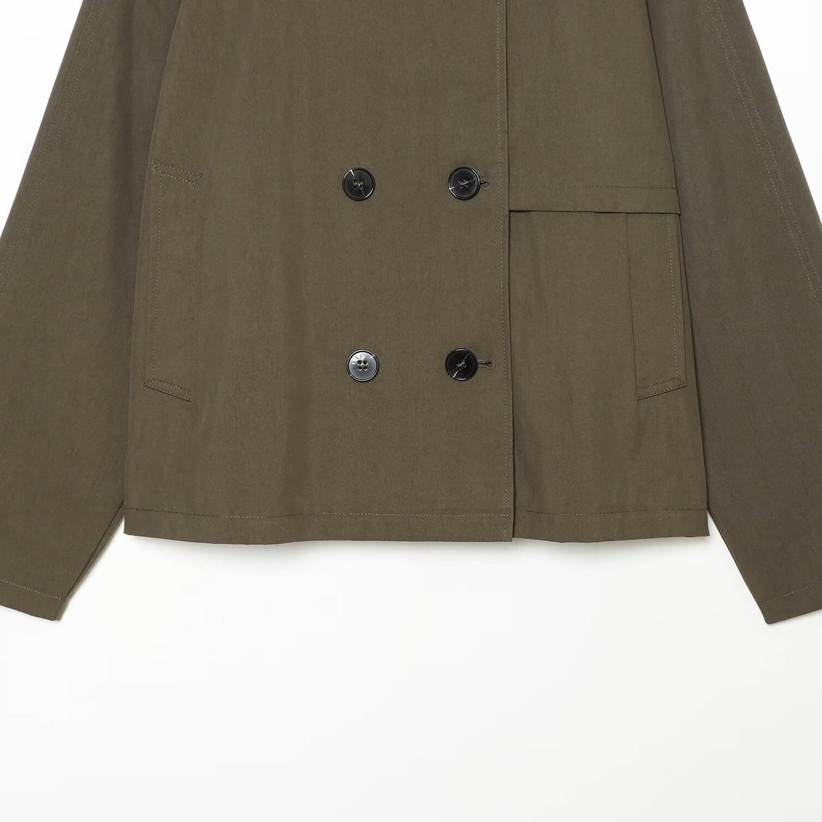 Women's Short-Cut Double-Breasted Trench Cape Coat with Detachable Collar EVA-US