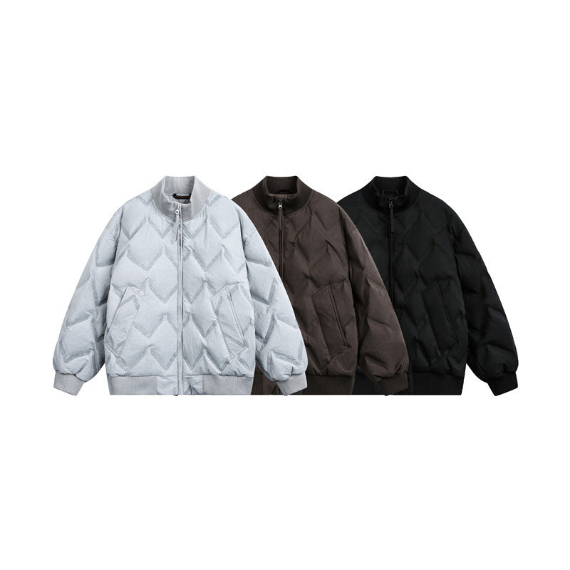 Men's Oversized Quilted Jacket with Ribbed Collar and Zigzag Stitching EVA-US