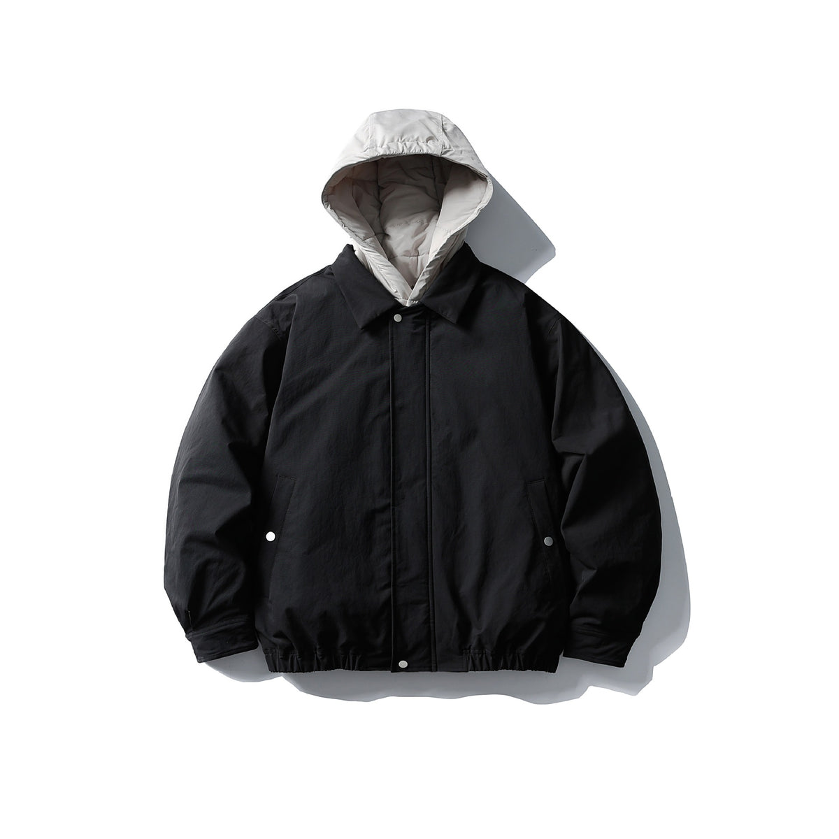 Men's padded transitional jacket with contrasting hood and elastic hem EVA-US