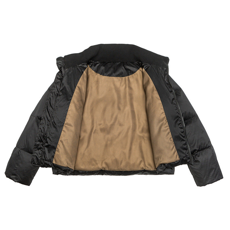 Women's short-cut lightweight thermal puffer jacket with stand-up collar and two-way zipper EVA-US