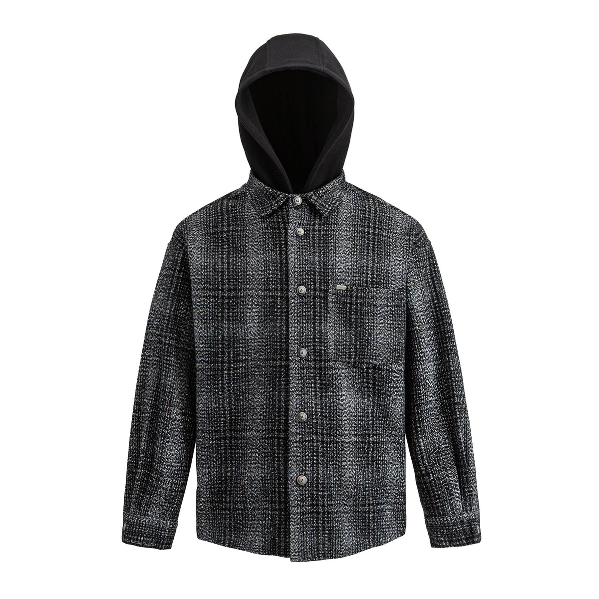 Men's Hooded Overshirt in Wool Blend with Check Pattern and Inserted Chest Pocket EVA-US