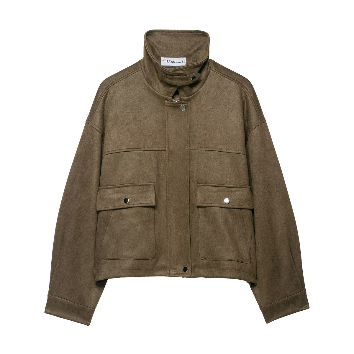 Women’s short jacket made of velour imitation with high funnel collar and flap pockets EVA-US