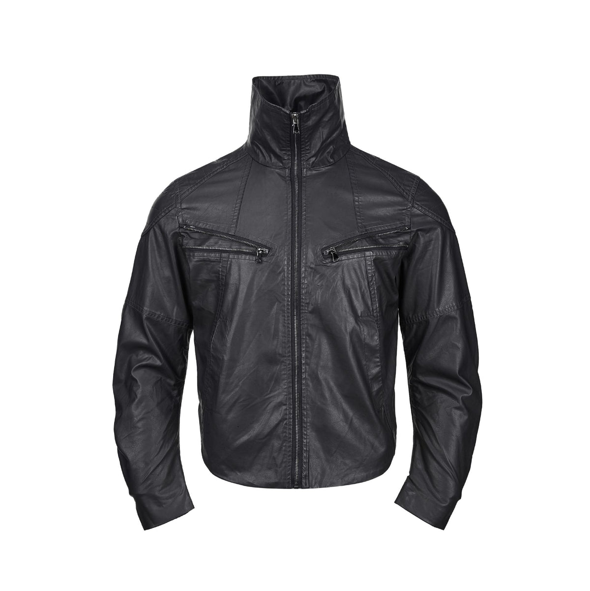 Men's leather-look blouson with high stand-up collar and zip chest pockets EVA-US