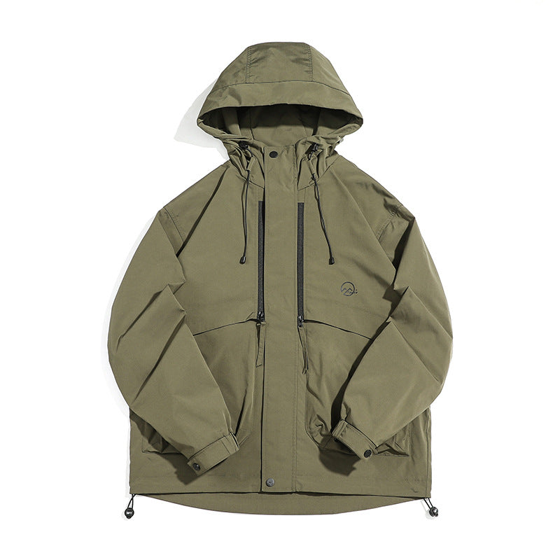 Unisex Technical Outdoor Jacket in Boxy Cut with Hood and Vertical Chest Zippers EVA-US