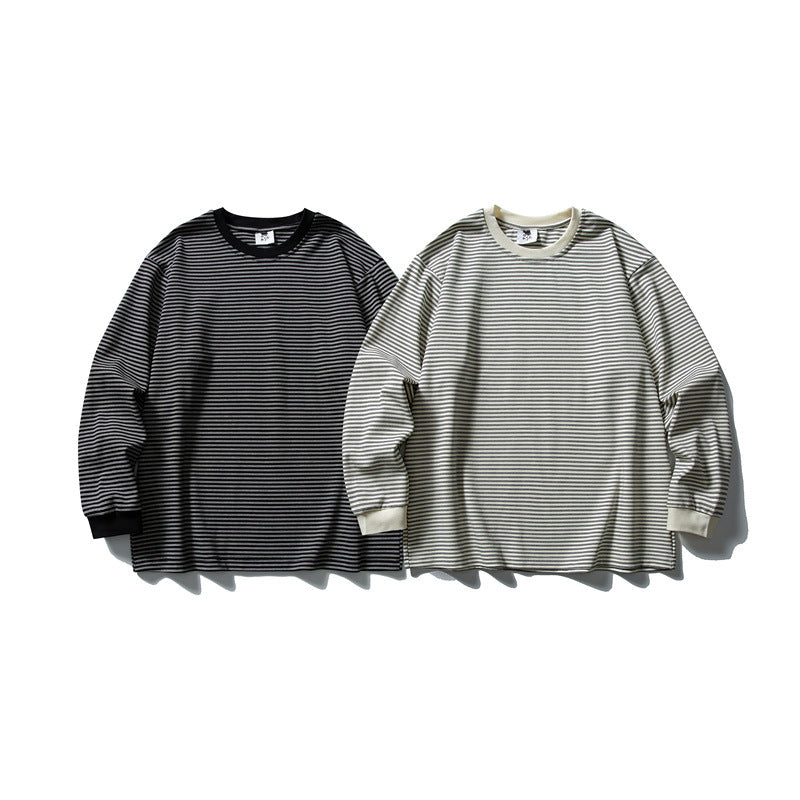 Unisex Oversize Longsleeve in Navy Look with fine striped texture and ribbed collar EVA-US