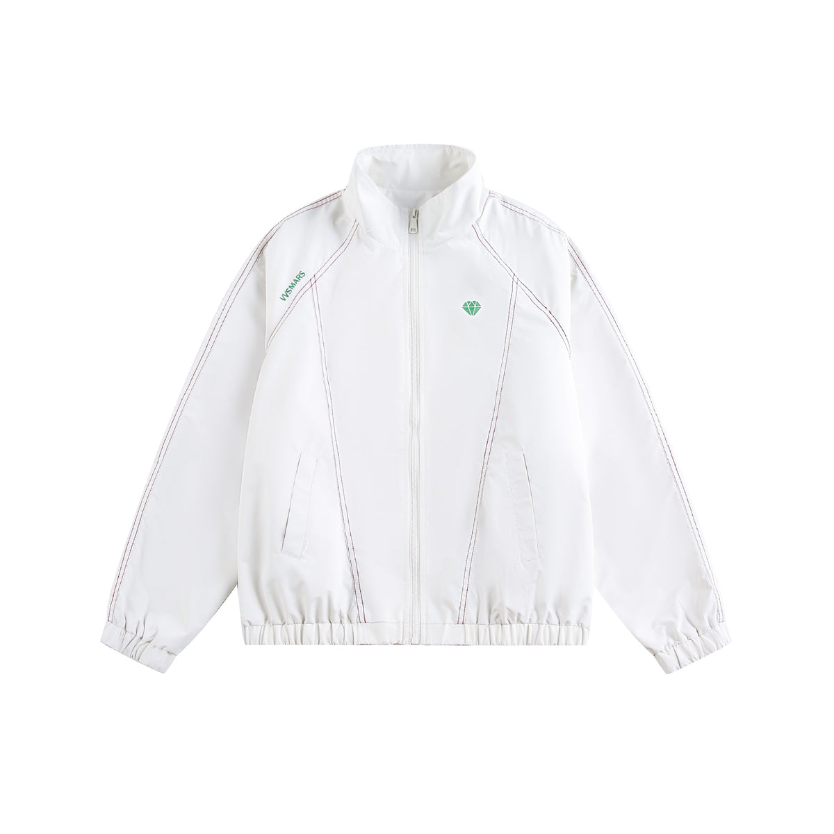 Unisex sporty lightweight training jacket with stand-up collar, contrast stitching, and elastic hem EVA-US