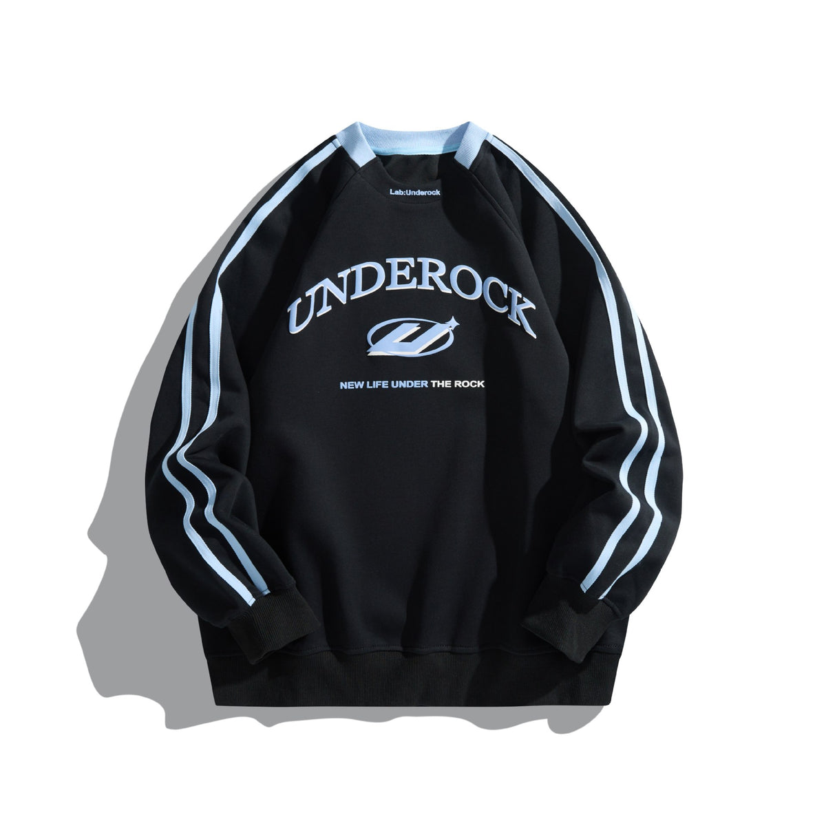 Unisex Oversized Round Neck Sweatshirt with Contrast Stripes and Large Logo Print EVA-US