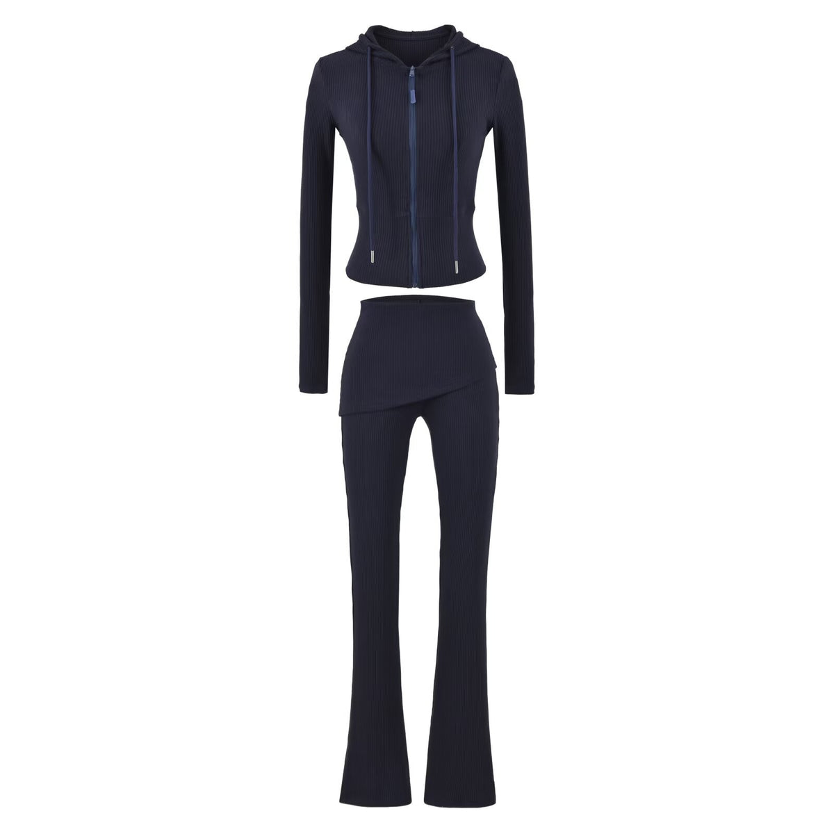 Women's Ribbed Lounge Set with Hooded Jacket and Wrap Waist Pants EVA-US