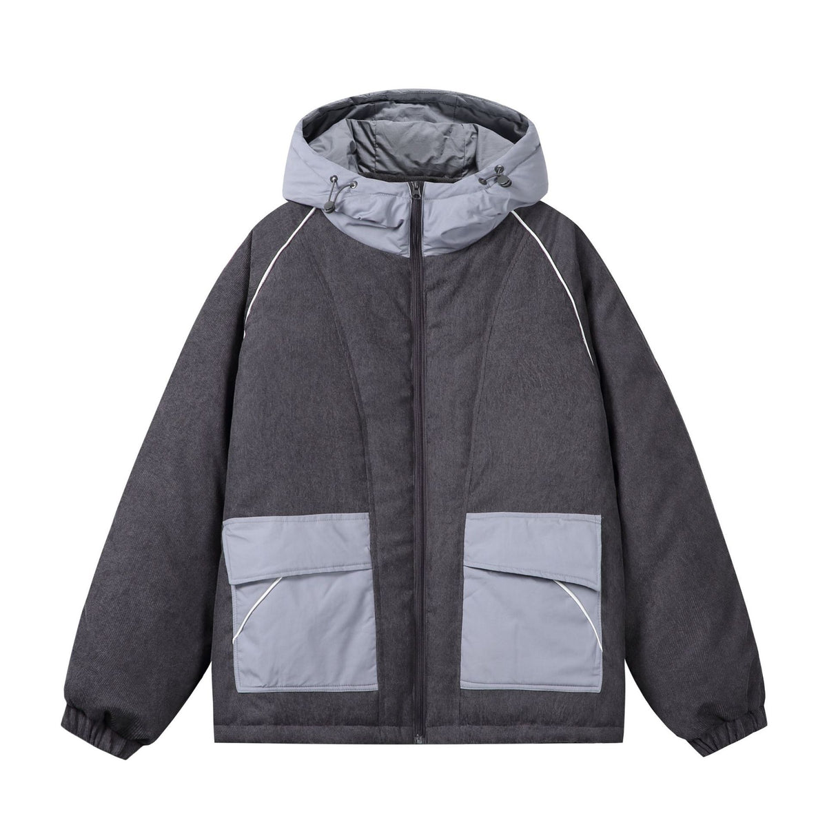 Unisex Quilted Cord Field Jacket with Hood and Large Utility Pockets EVA-US