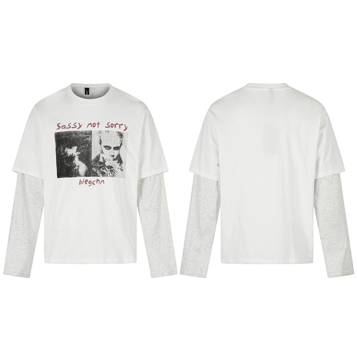 Women Layered Look Long Sleeve with Contrasting Sleeve Inserts and Vintage Print EVA-US