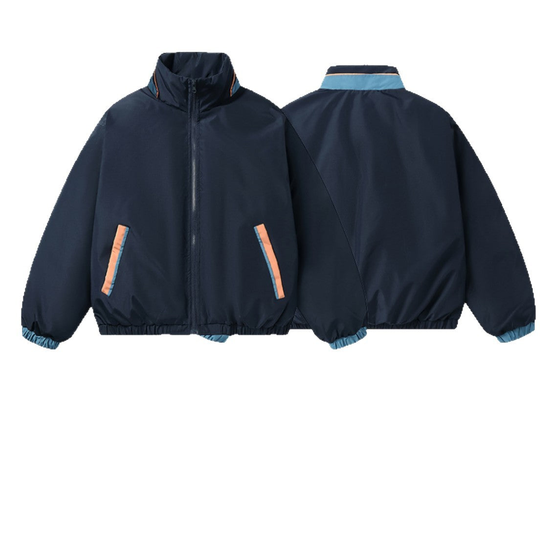 Women's Boxy Lightweight Windbreaker with High Stand Collar and Contrast Trimmed Side Pockets EVA-US