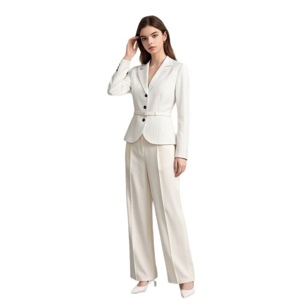 Women Tailored Pinstripe Blazer and Palazzo Pants Set EVA-US