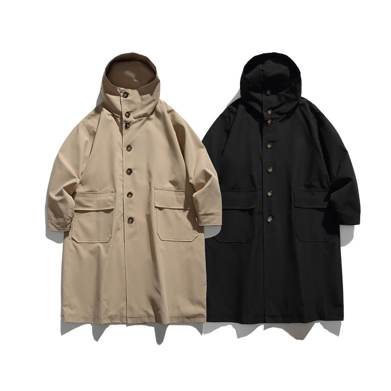 Unisex Longer waterproof oversized coat with hood and patch pockets EVA-US