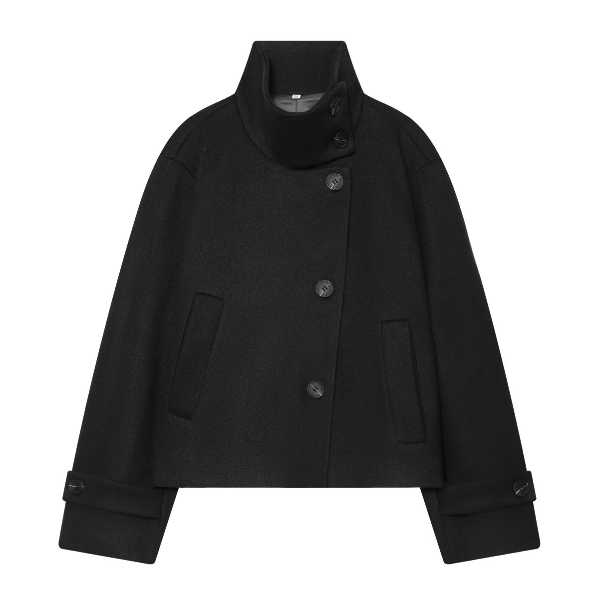 Women's Short Cape Jacket made of Wool Blend with High Roll Neck and Cuff Detail EVA-US