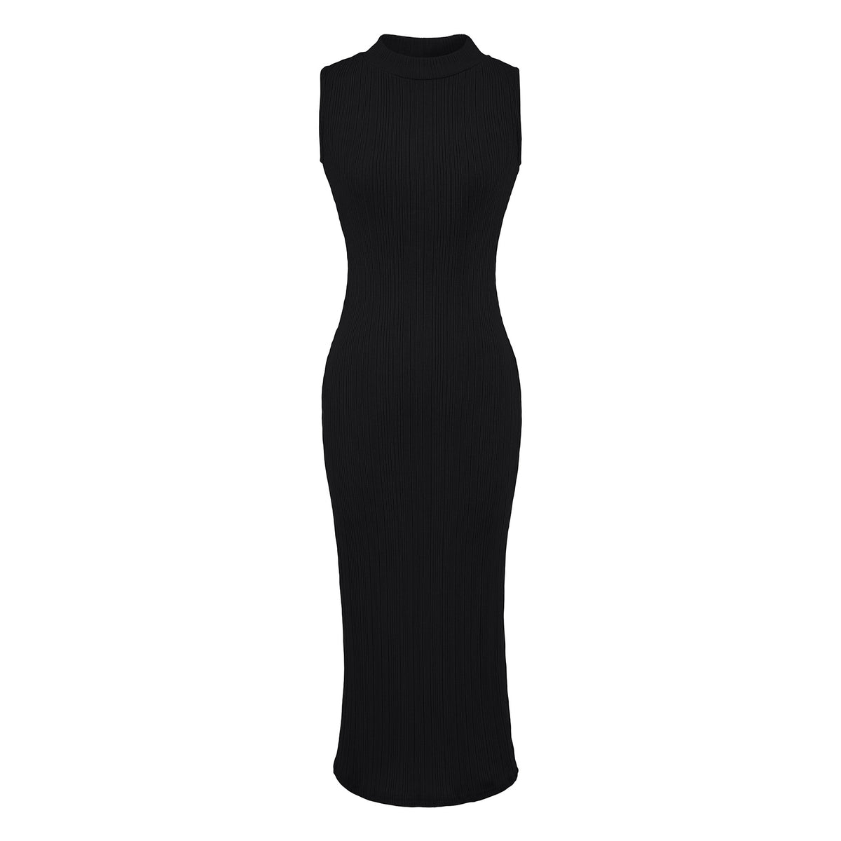 Women’s midi dress in rib knit, sleeveless slim-fit with stand-up collar EVA-US