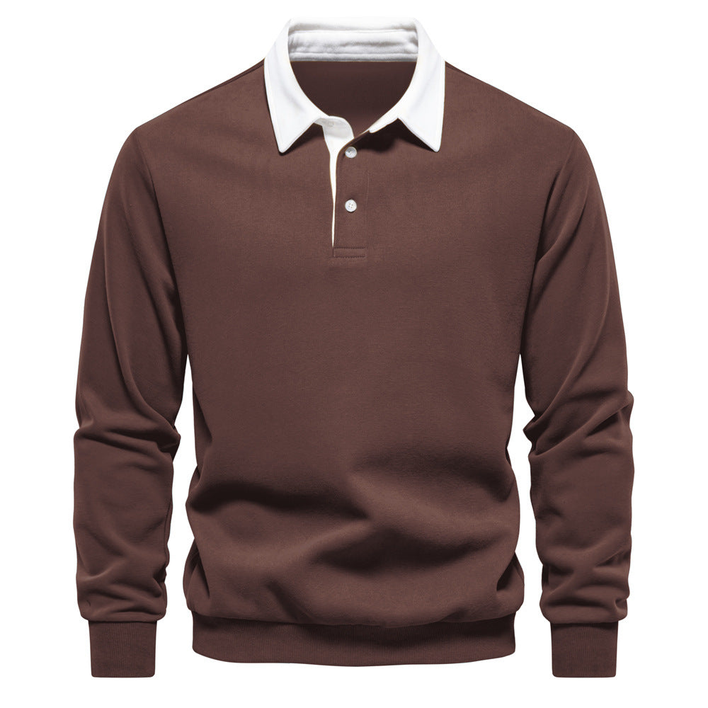 Men's Long Sleeve Polo Shirt Contrast Collar