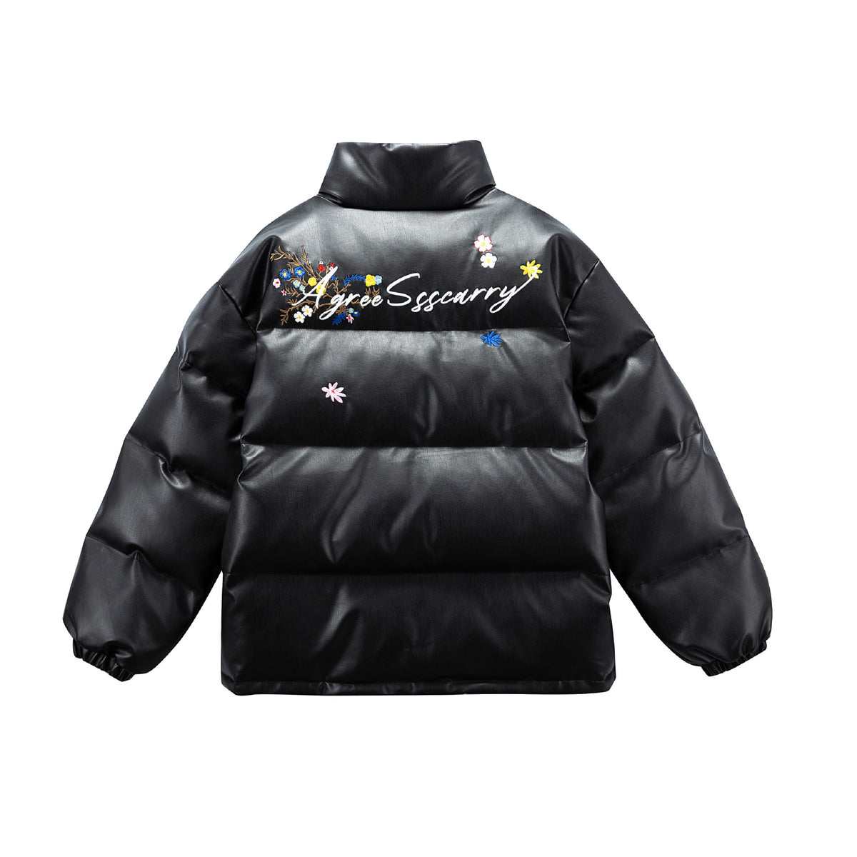 Women's Quilted Short Jacket with Floral Embroidery and High Stand-Up Collar EVA-US