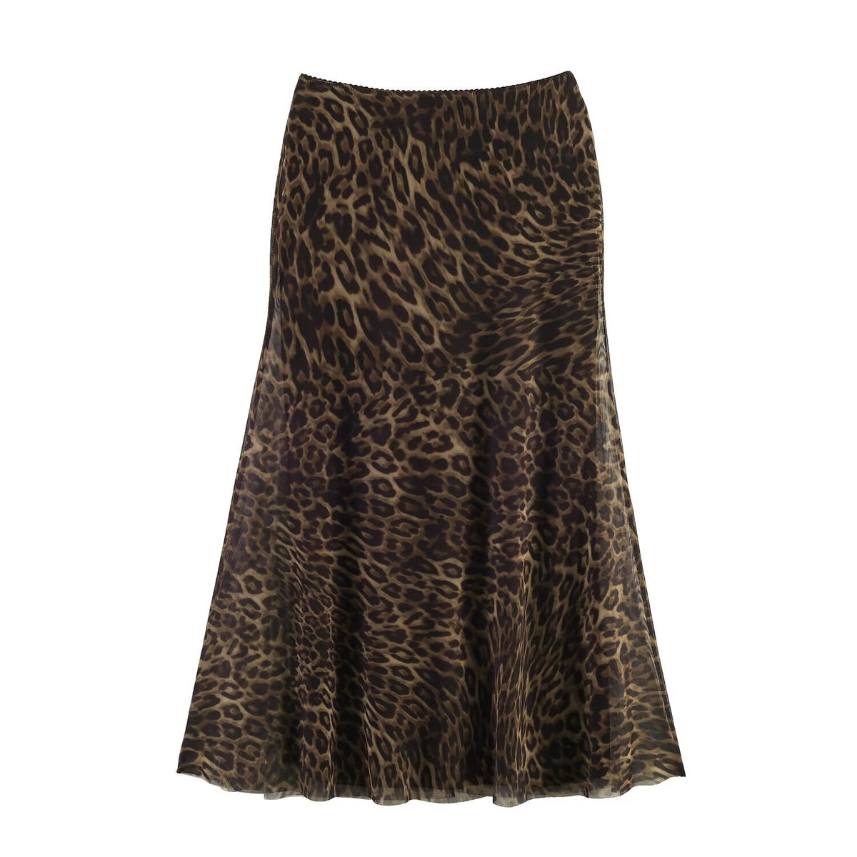 Ladies midi skirt with leopard print and flared chiffon layer EVA-US