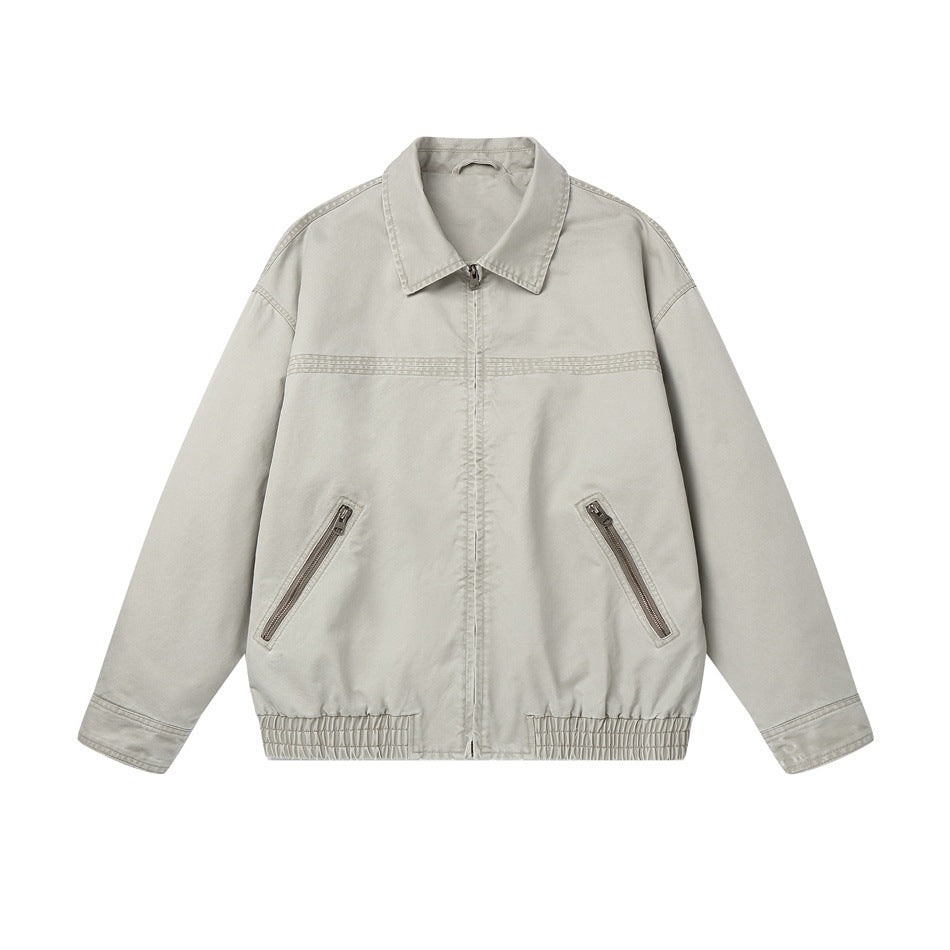 Men's short jacket in boxy cut made of canvas with diagonal zip pockets and elastic hem EVA-US