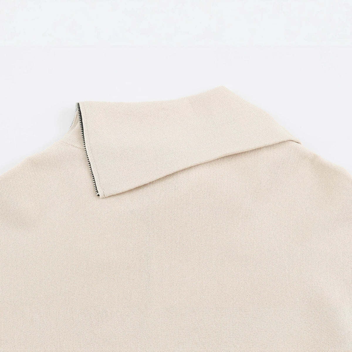 Women's Asymmetrical Fine Knit Sweater with Shawl Collar, Shoulder Zipper and Zipper Sleeves EVA-US