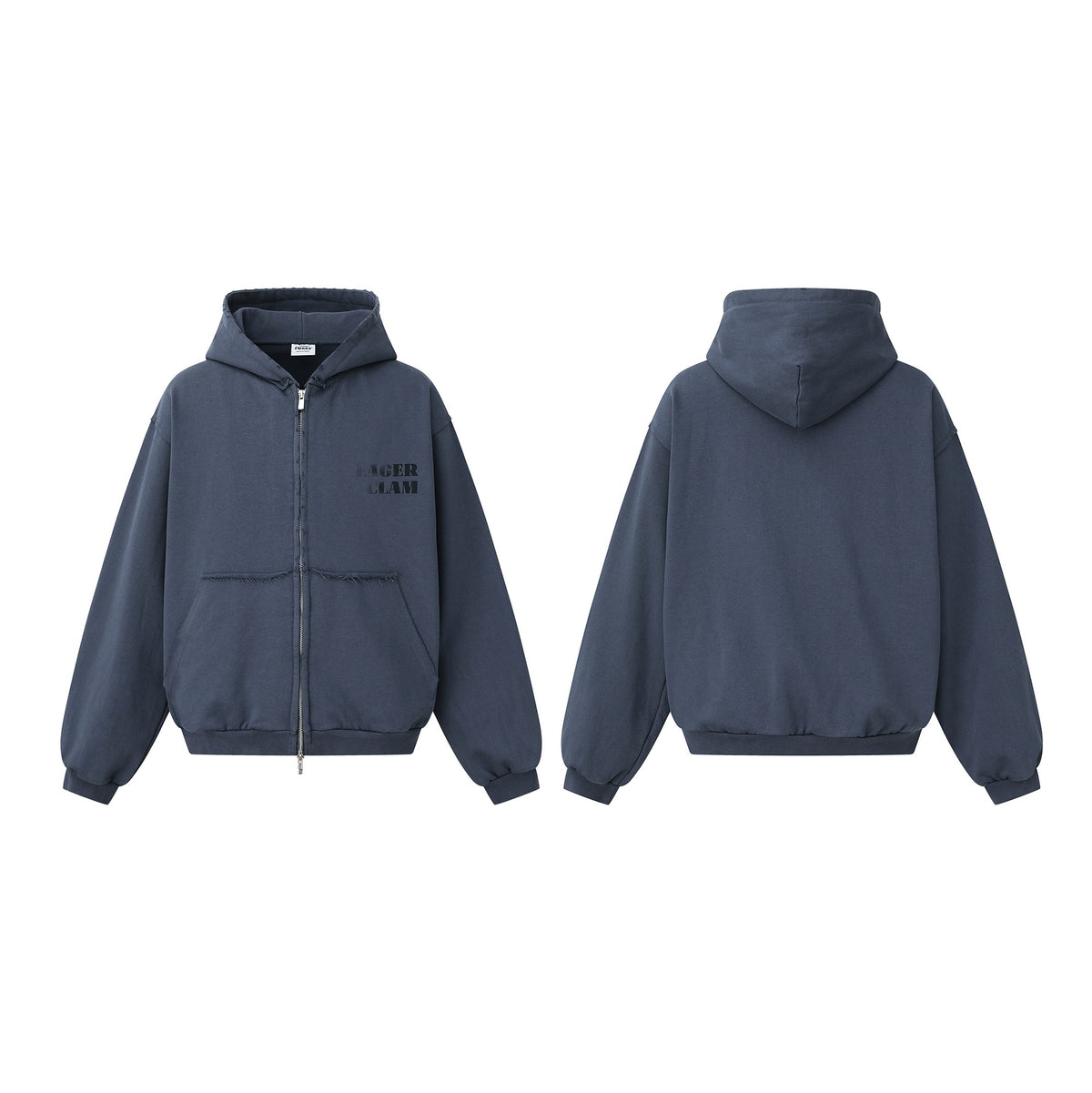 Unisex Oversized Zip-Hoodie in Boxy-Cut with frayed hem edges and kangaroo pocket EVA-US