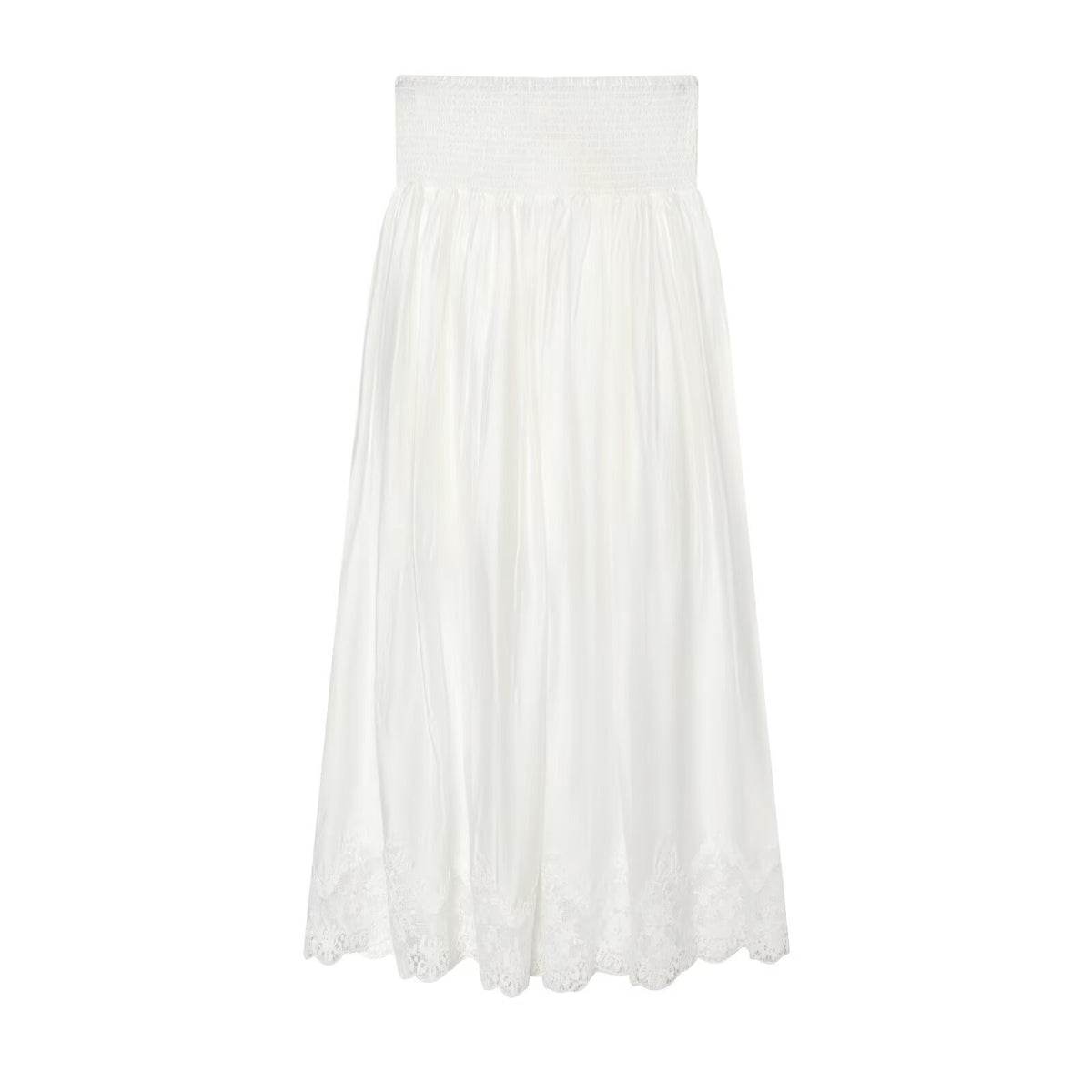 Ladies Romantic Blouse with Smocking Collar, Bell Sleeves and Lace Trim