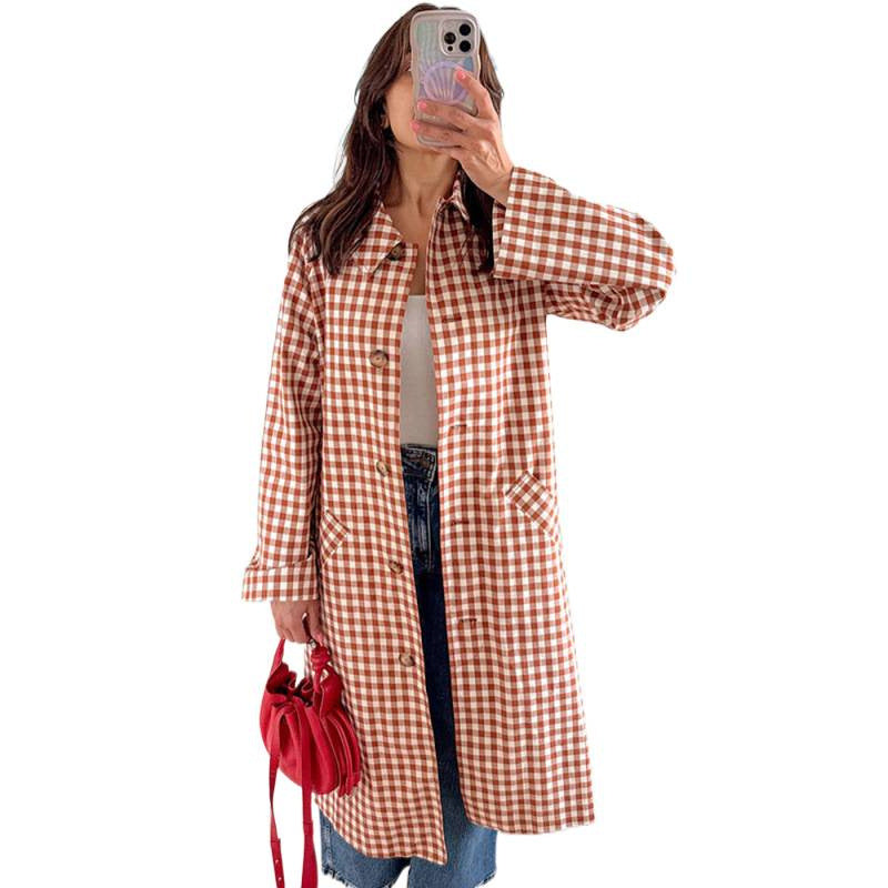 Women's midi-length checked coat in oversized cut with patch pockets EVA-US