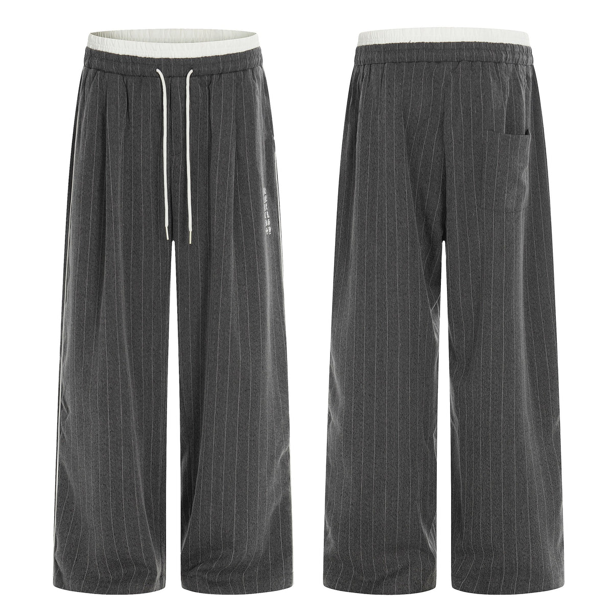 Women Wide Pinstripe Culotte Pants with Elastic Waistband and Drawstring EVA-US