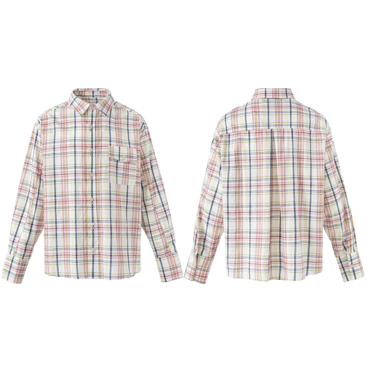 Women's Lightweight Checkered Shirt in Oversized Fit made of Linen-Cotton Blend with Chest Pocket EVA-US