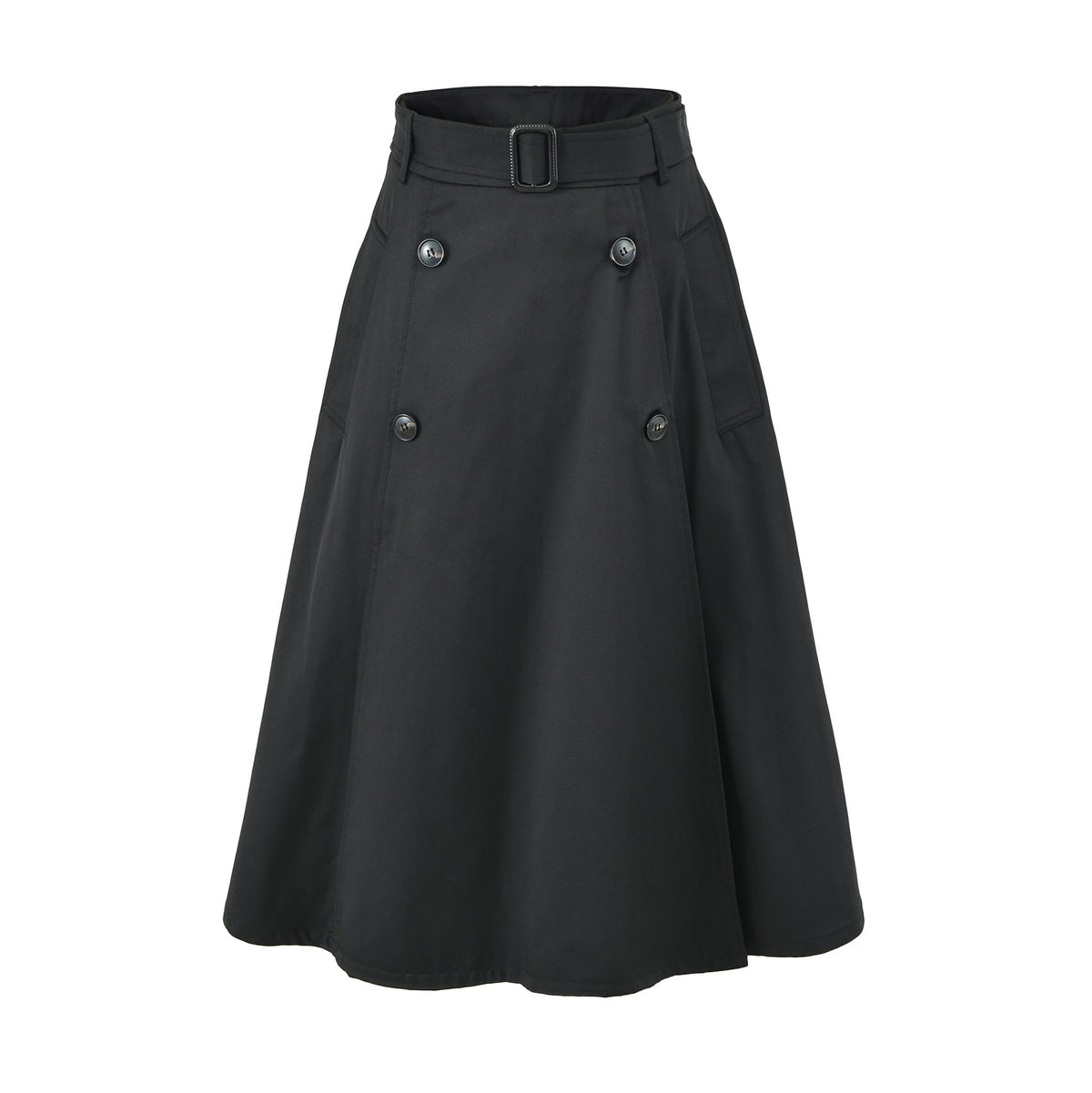 Women's A-Line Trench Skirt with Waist Belt and Decorative Button Placket EVA-US