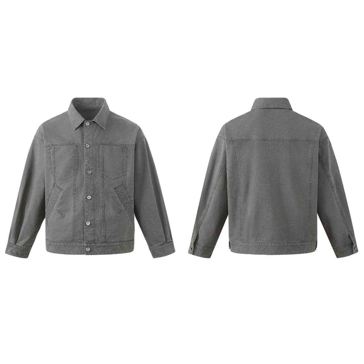 Men's Boxy Canvas Blouson in Workwear Look with Shirt Collar and Quilted Pocket Area EVA-US