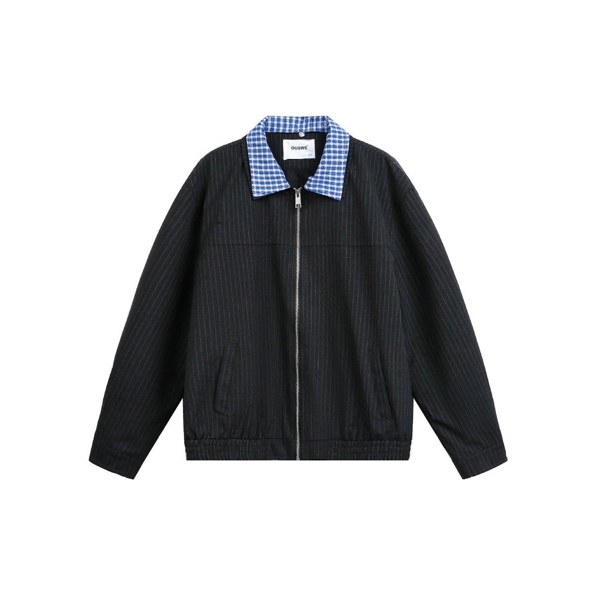 Men's boxy blouson jacket made of pinstripe fabric with contrasting shirt collar EVA-US
