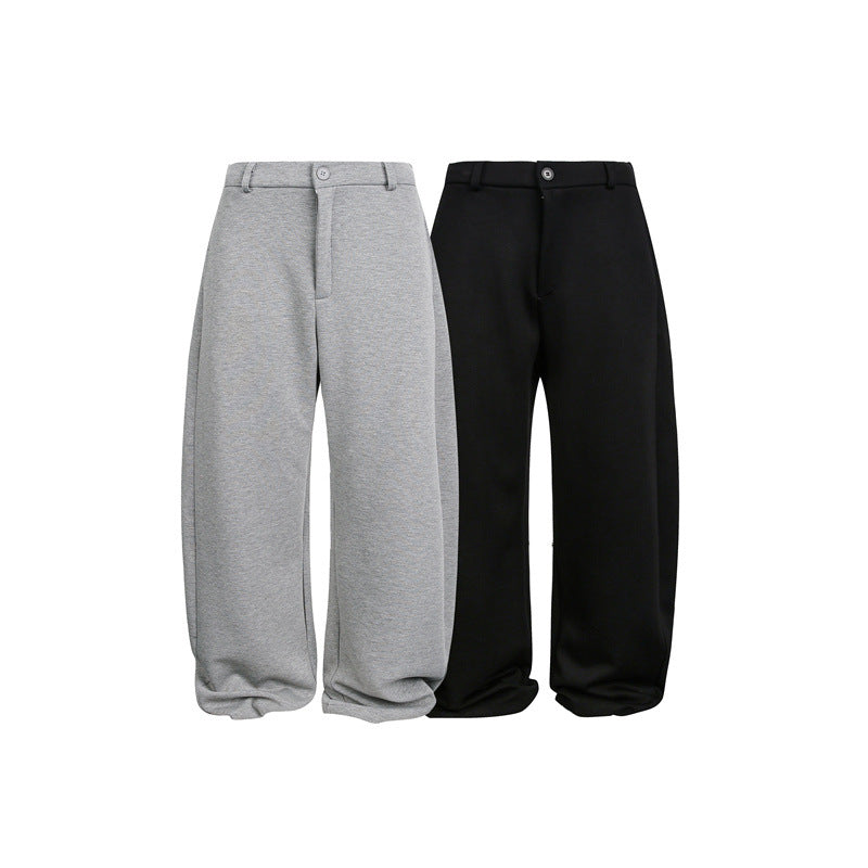 Women's Loose Cropped Sweatpants with Belt Loops, Pleats, and Balloon-Shaped Hem