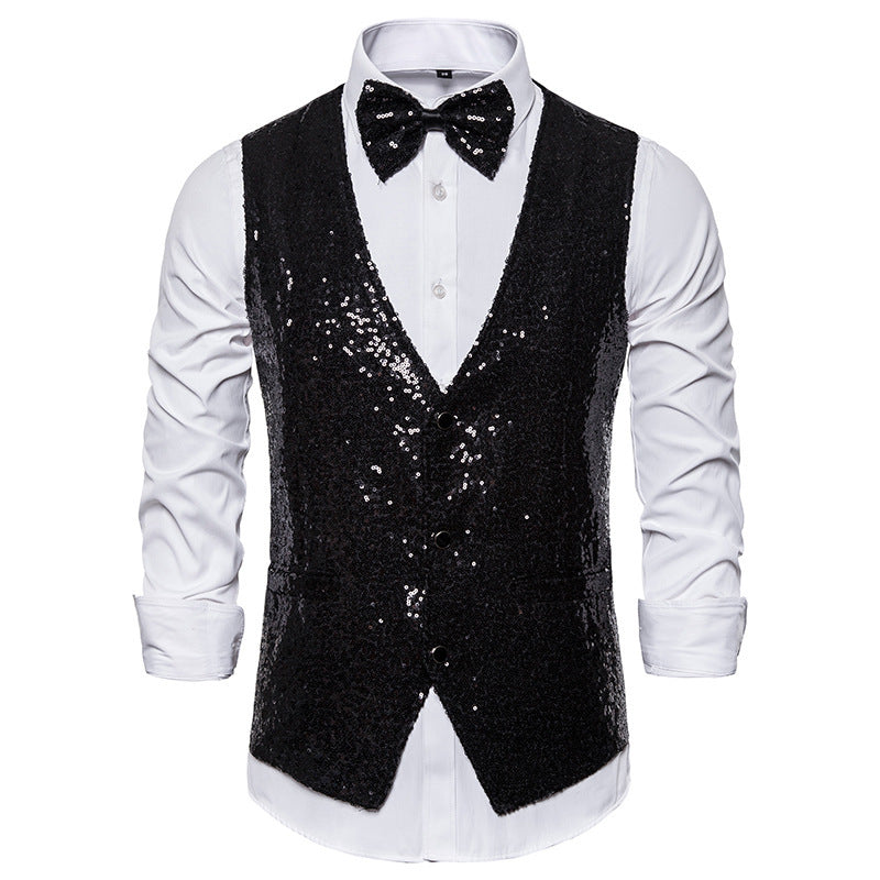 Men's Glittering Holiday Waistcoat with Matching Bow Tie EVA-US